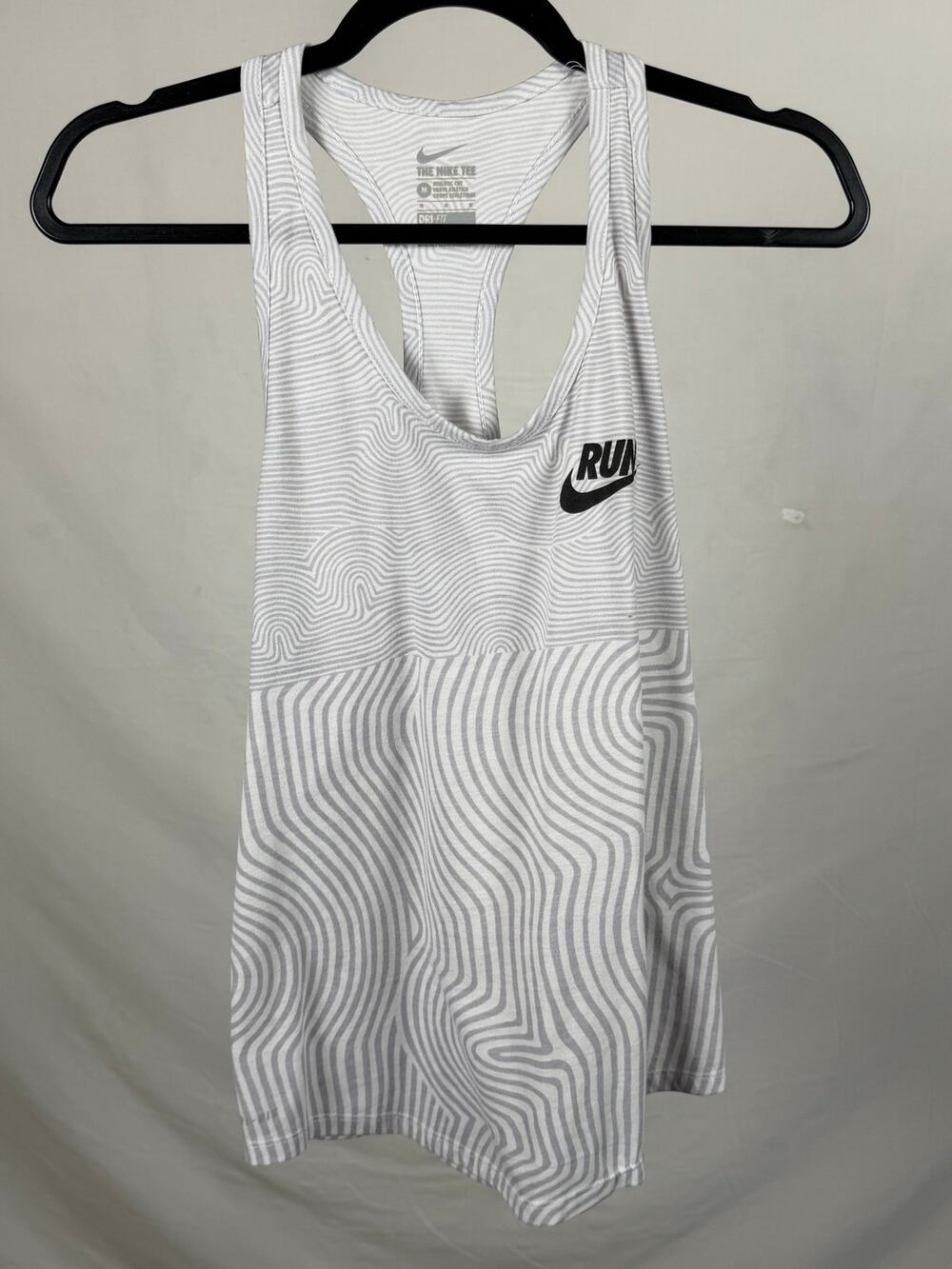 Nike White Gray Swirl Topo Print Dri-Fit Activewear Racerback Tank Top Size M